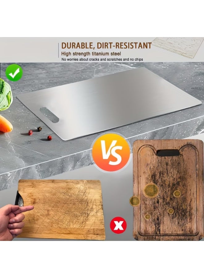 NIBEMINENT Cutting Board, Chopping Board, Cutting Block Mincing Mat, Thick Stainless Steel, Heavy Duty Non-Slip, Double Side, for Kitchen Home Meat Vegetable Fruit - Image 3